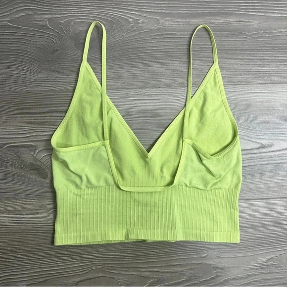 Free People Kiwi Green Ribbed V-Neck Tank Top - Picture 3 of 4